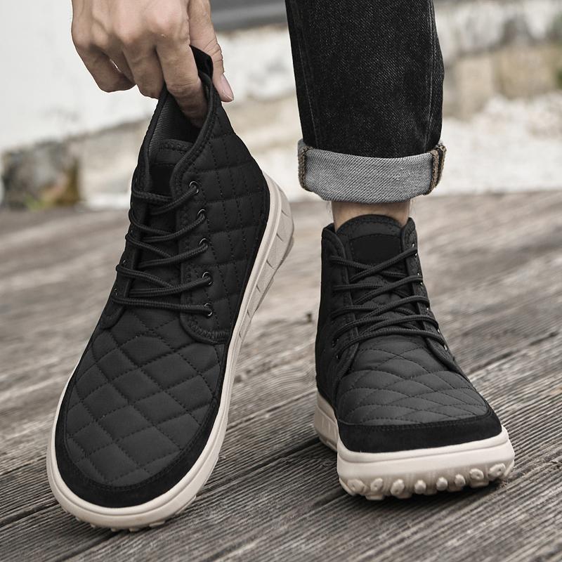 Fashion Handmade Men's Desert Winter Boots Outdoor Non-slip Walking Boots Warm Plush Fur Ankle Boots Lace-Up Canvas Treking Footwear