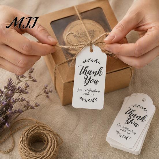 Vintage Style Gift Labels for Packaging 100Pcs Paper Thank You Tags with String, Rectangular Tags, Pre-Punched Easy to Use Hang String Hole