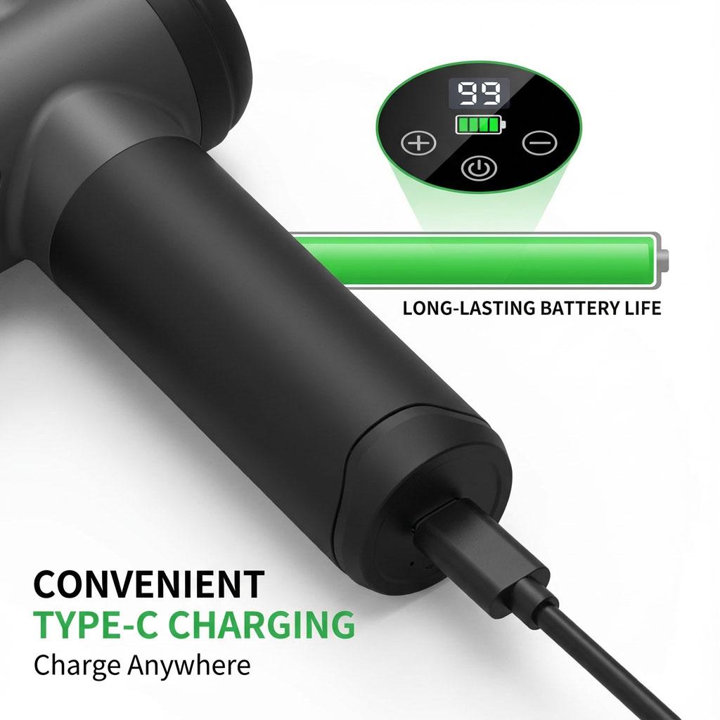 Smart LCD Touch Screen Massage Gun Electric Muscle Relaxer. 99 Gears Powerful Deep Tissue Massager with 8 Heads Type-C Rechargeable.