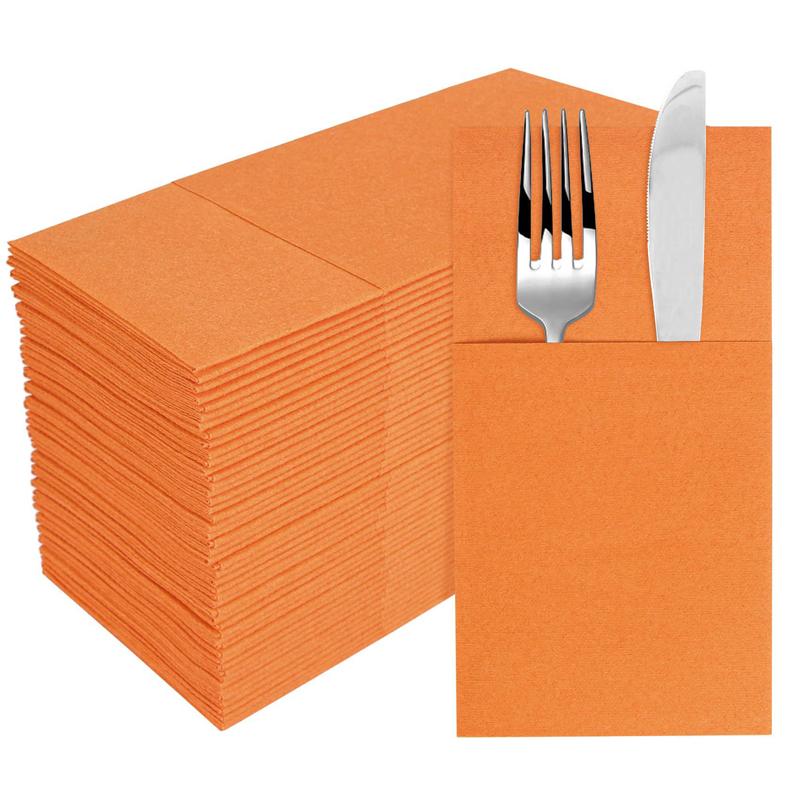 50pcs Disposable Dinner Napkins Flatware Pocket Prefolded For Wedding Party Decoration Folding Knife Fork  Bag Napkin
