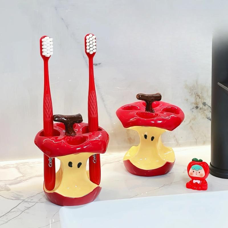 Ins Apple Toothbrush Holder Makeup Brush Storage Rack Ceramic Toothbrush Stand Household Bathroom Bathroom Accessories