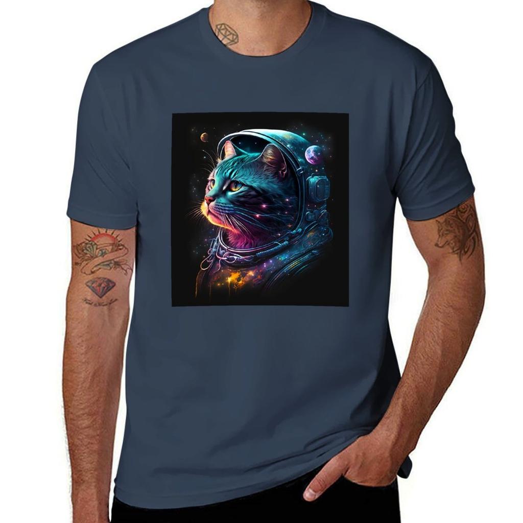 Astronaut Cat In Space Tshirt Plus Size Solid Color Tshirt