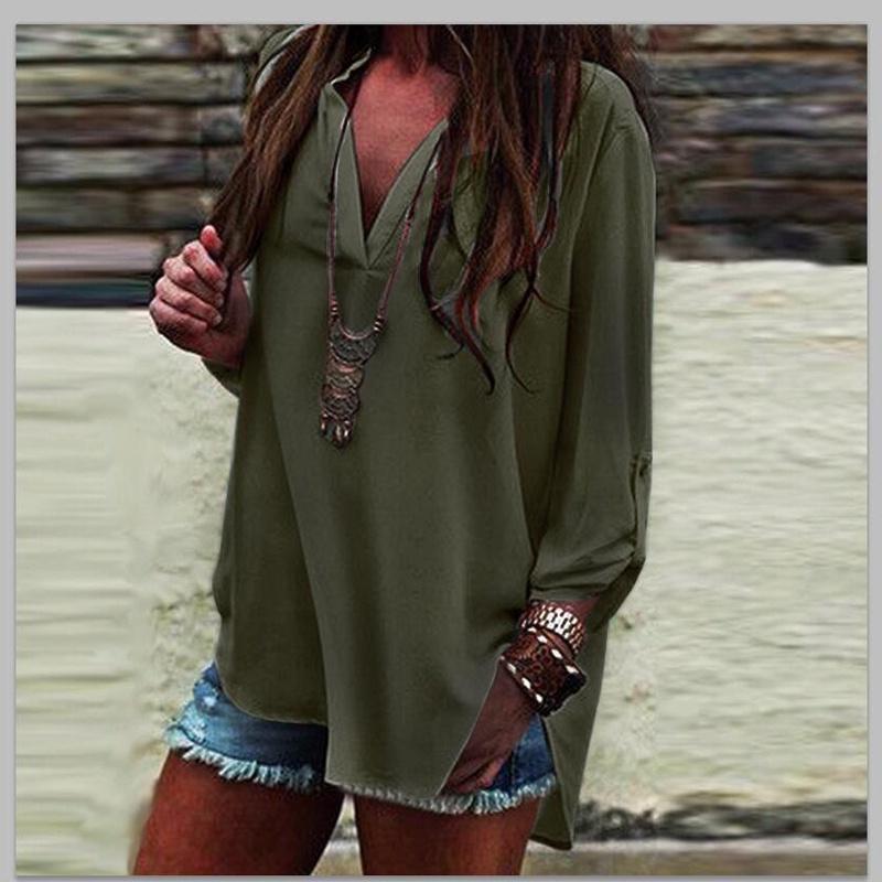 Stylish Women Vneck Short Sleeve Tshirt With Casual Irregular Hem Loose Fit Blouse