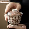 100ML Handmade Old Rock Mud Gaiwan Luxury Gilded Silver Buddha Tea Tureen Tea Brewing Cover Bowl Tea Items Accessories Craft