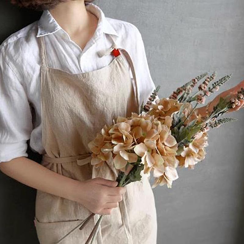 JOYAIYI Cafe-Style Linen Apron with a Simple Pocket for Hiding Your Bottom and a Front Pocket, Solid Color, Unisex Home Apron (Khaki)