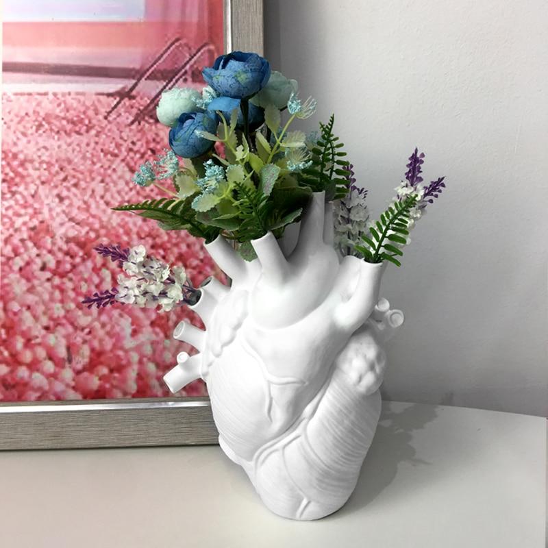 Vase Nordic Style Heart Shape Anatomical Flower Flower Pot Dried Vases Sculpture Desktop Plant Pot for Home Decor Ornament Gifts