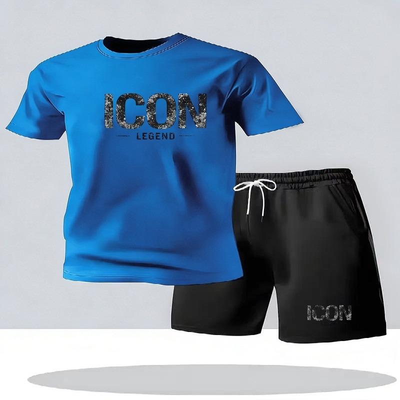 Summer Men's City Street Leisure Sports 2-piece Set Summer Fashion Round Neck Short sleeved T-shirt and Shorts Men's Set