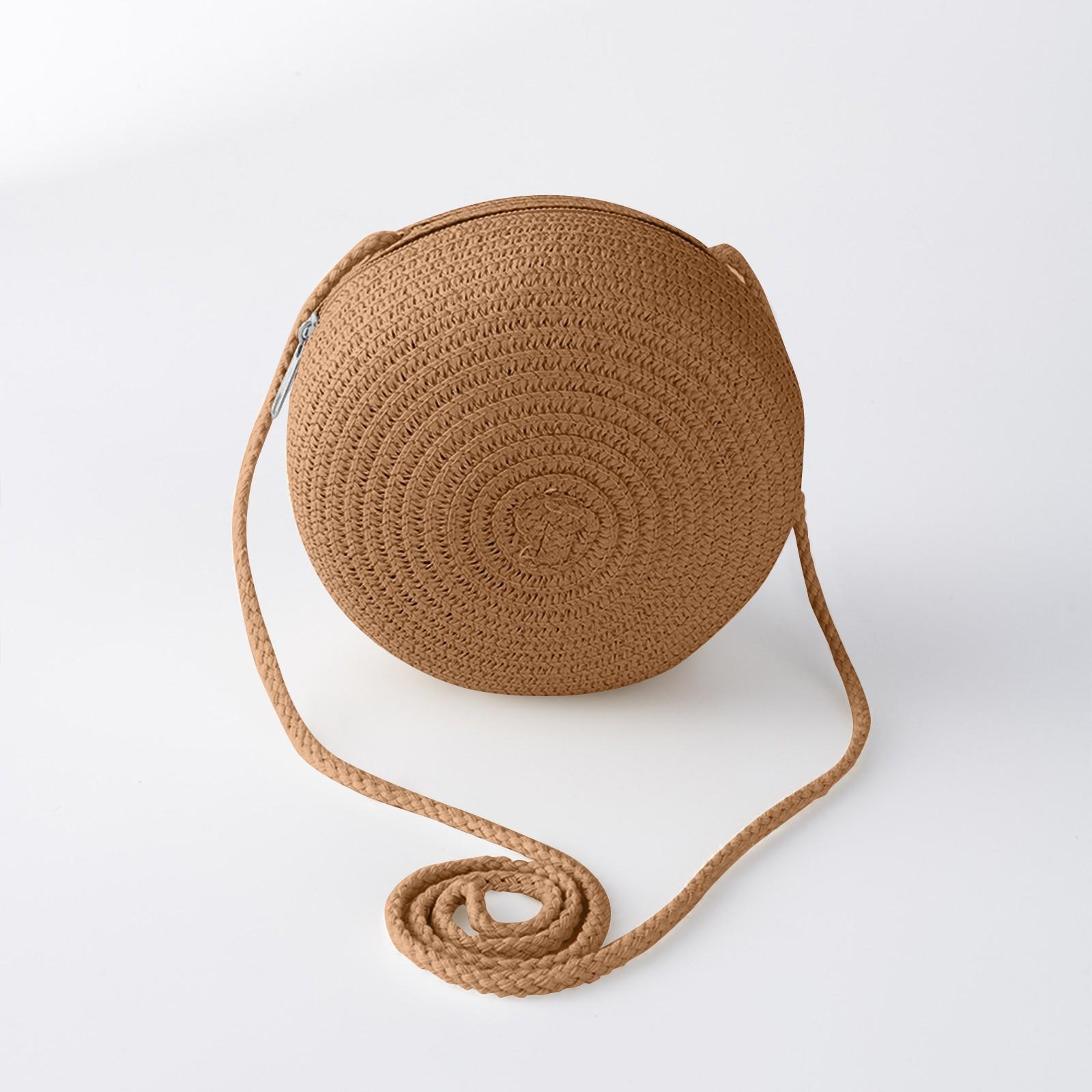 

Детская дорожная круглая соломенная пляжная сумка через плечо One Size коричневый