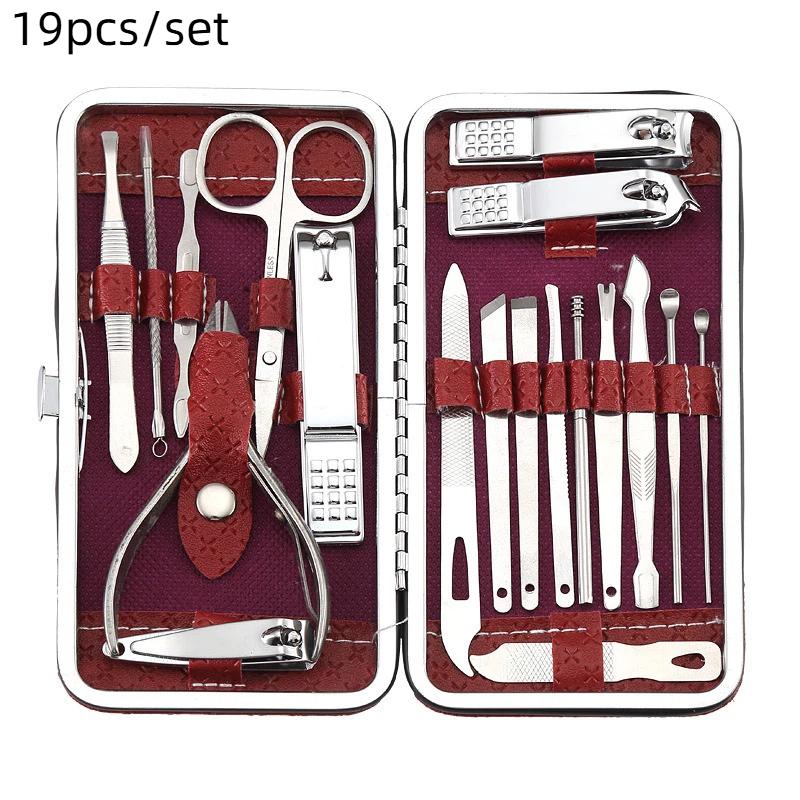 8/19Pcs Home Nail Clipper Set Large Dead Skin Pliers Diagonal Small Eyebrow Clipper With Leather Sleeve For Personal Grooming