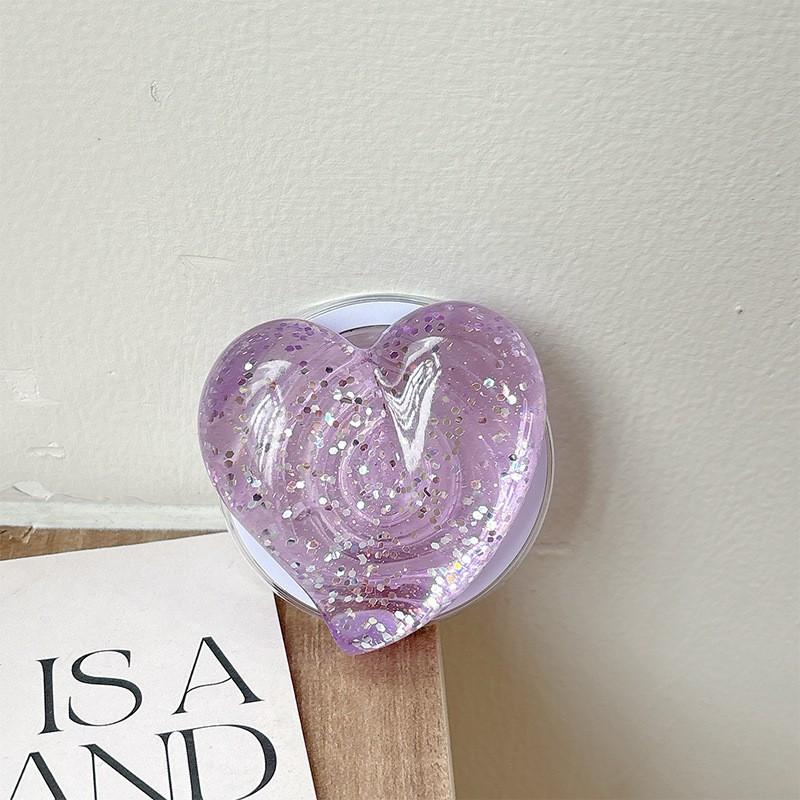 Solid Color Glitter Heart-shaped 3D Phone Airbag Holder Magnetic Suction Suitable Magsafe Creative Ring Wholesale Cross-border