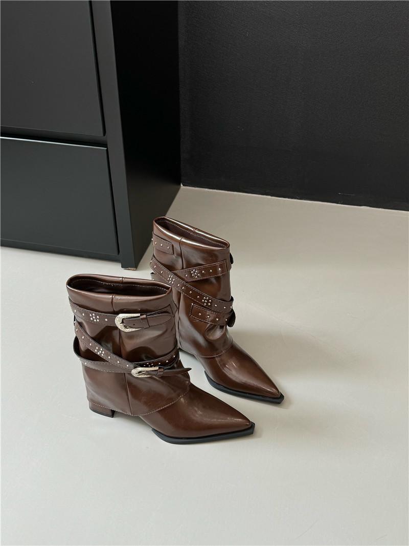 

High heel boots thick heel pointed trouser tube boots short boots women s 2025 autumn and winter new rivet belt buckle sleeve fashion boots women 40