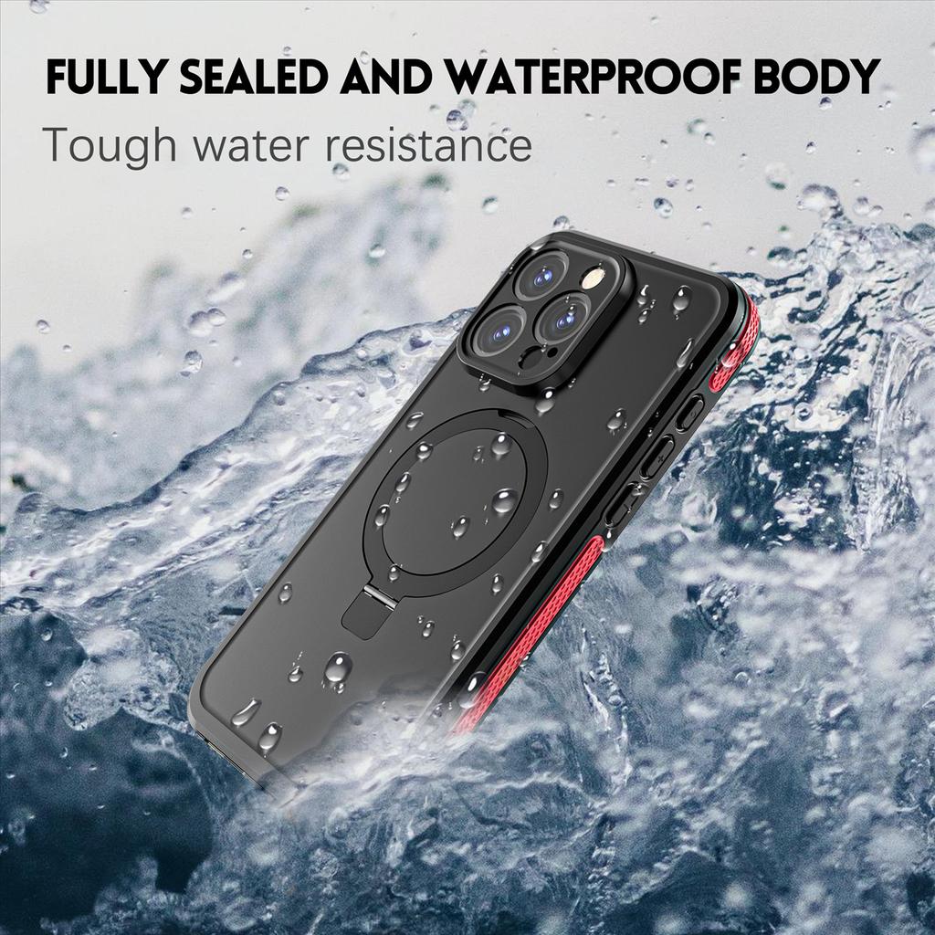 Wireless Metal Stand Anti-fall Transparent IP68 Waterproof Mobile Phone Case