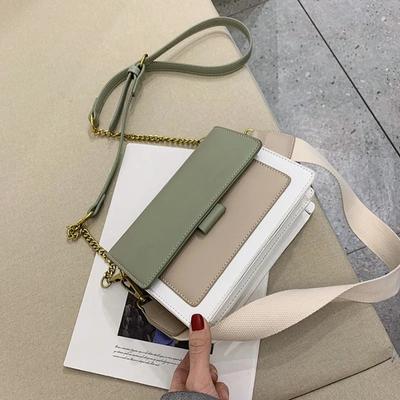 Trendy Contrast Color ,Leather Shoulder Bag For Women, Designer Leather Crossbody Bag ,Fashion Flap Messenger Handbag