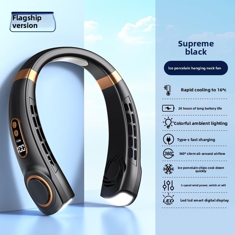 Portable Neck Fan Hands-Free Bladeless with LED 4 Cooling Plates Personal USB Rechargeable Fan with 4000mAh Battery