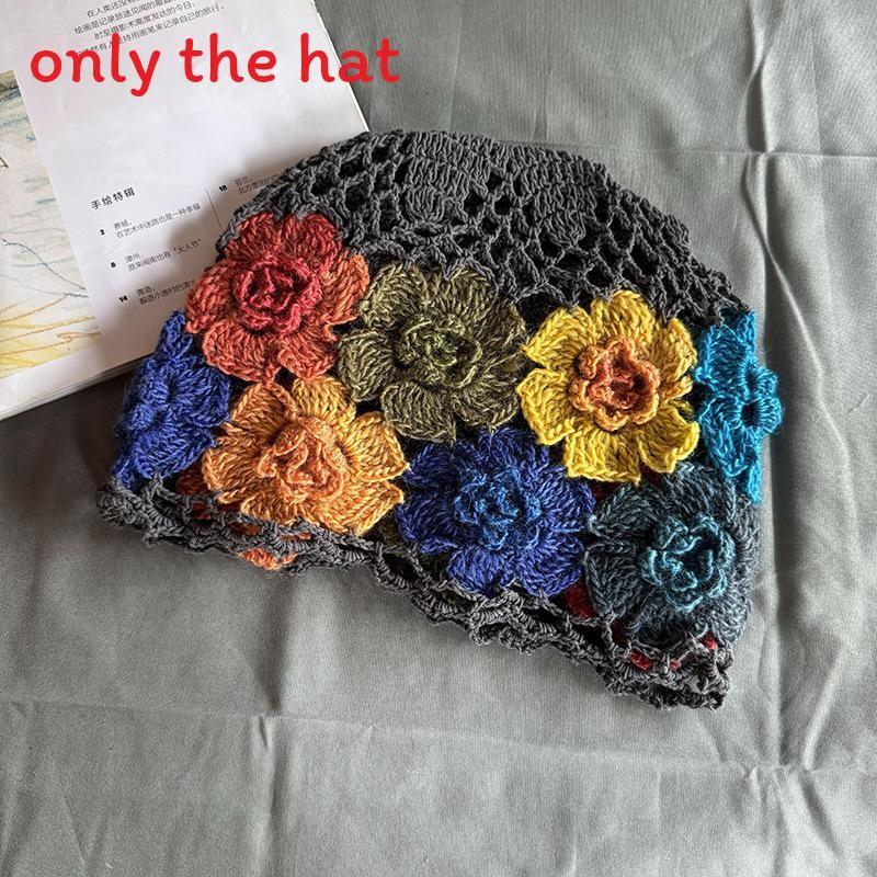 Style Knitted Ethnic Hat With Hollow Out Design And Flower Decoration Daily For