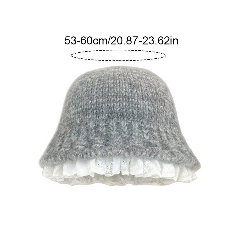 1PC Knitted Slimming Hat Oversized Fisherman Hat Fashionable Lace Elegant Trimmed Korean Bucket Warm 53-60cm