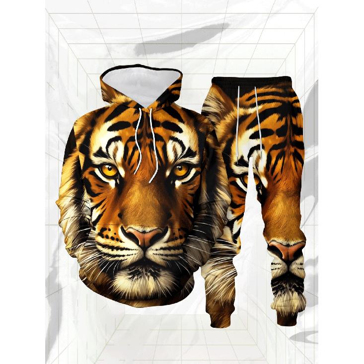 Men s Casual 3D Printed Sweatshirts with Realistic Tiger Head Design, 2pcs S разноцветный
