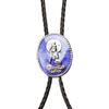 Unisex American Bolo Tie Necktie Handmade Enamel Wolf Pendant Cowboy Artificial Leather Rope Western Jewelry Necklace