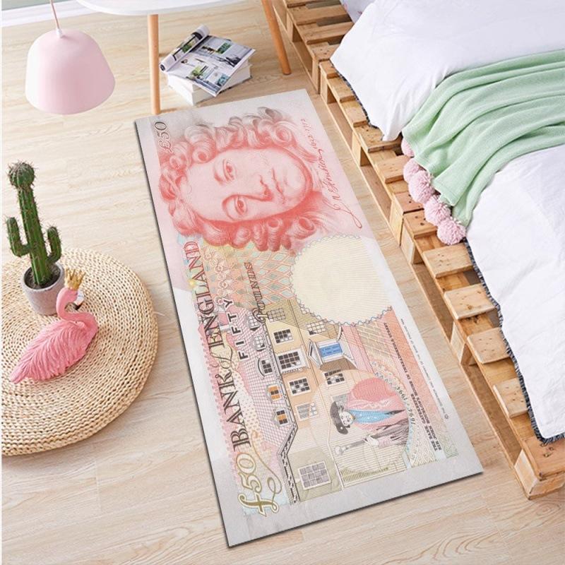 24"x63" Currency Print Non-Slip Runner Rug - Machine Washable Rubberback Hallway Mat, Modern Geometric Floor Carpet for Kitchen/Bedroom/Entryway