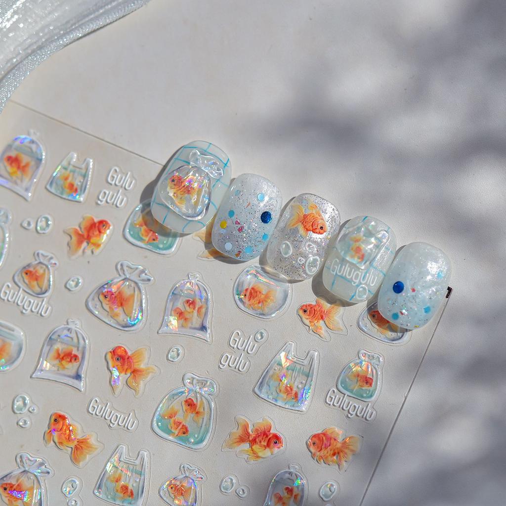 1pcs Cute A bag of Starfish Nail Charm Stickers 3D Jelly Ocean Fish Bubble Adhesive Nail Sticker DIY Summer Nail Art Decorations