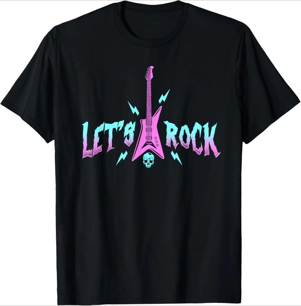 Lets Rock Electric Guitar Music Lover Band Guitarist Retro TShirt Unisex Summer Tshirt Fashion Causal T Shirt Tees