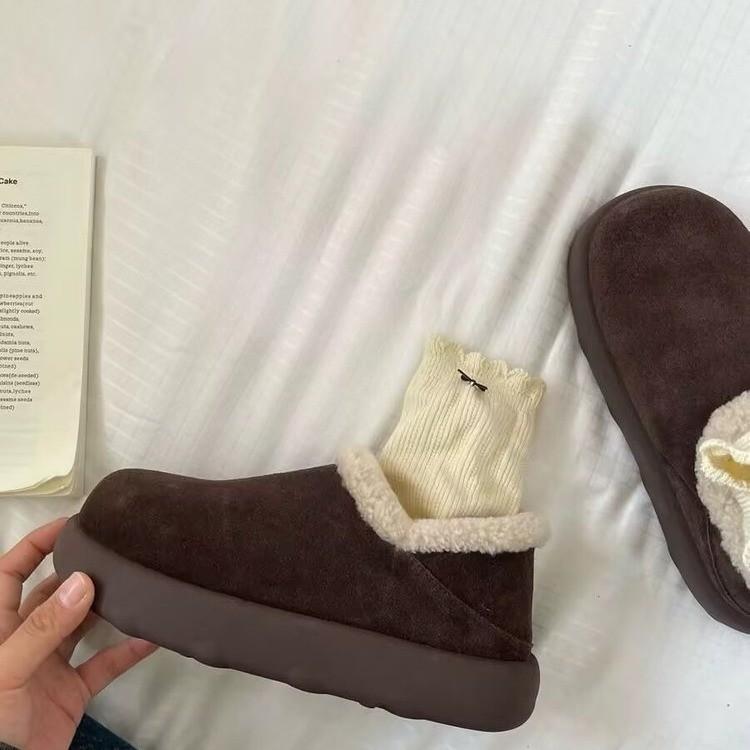 Retro velvet small potato snow boots women's 2025 winter new one-pedal platform Boken shoes fluffy cotton shoes