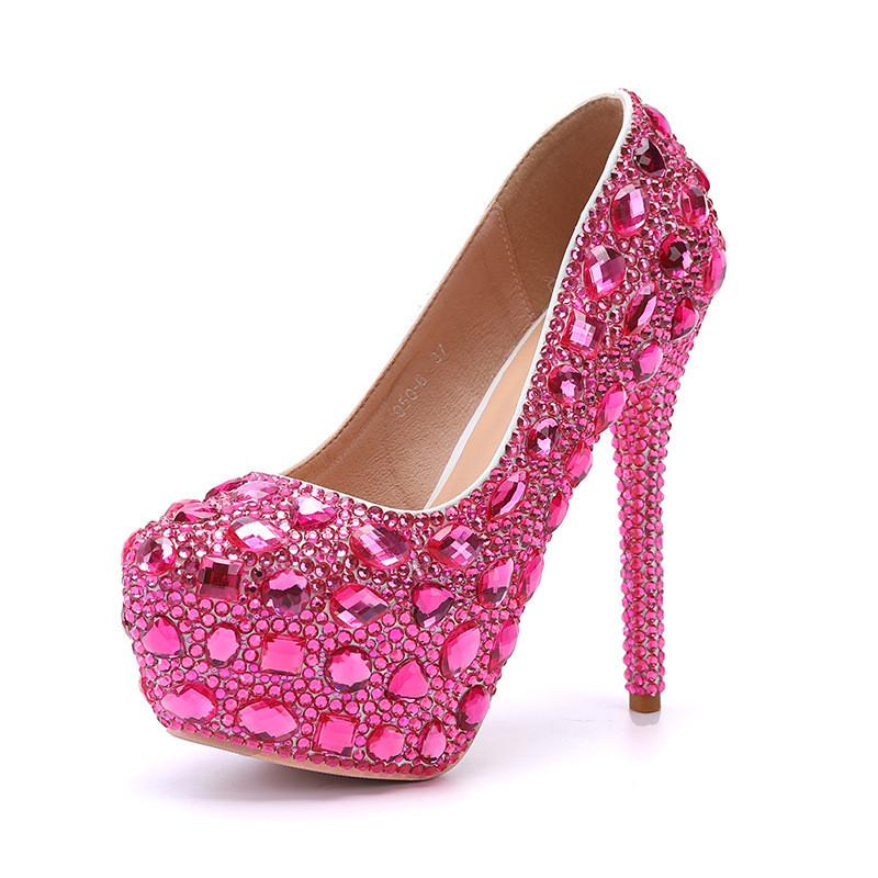 Bling Bling Luxury Rhinestones Diamond Women Pumps 14cm Ultra High Heels Platform Wedges Party Shoes Fashon Wedding Bridal Shoe