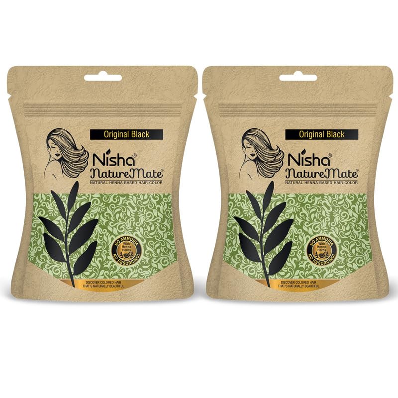 

Порошок хни Nisha Nature Mate для фарбування волосся Оригінальний чорний 45 г X Упаковка з 2 шт. Трав яна фарба для волосся без аміаку