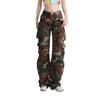 Lange High Street Yabi Camouflage Cargohose, Frühling Retro Große Taschen, Lockere Trend Cargohose