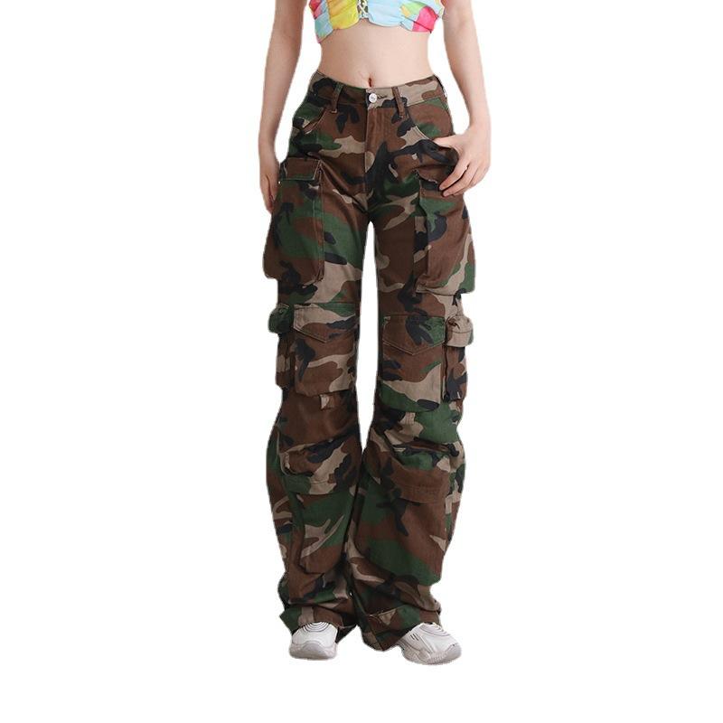 Long High Street Yabi Camouflage Cargo Pants, Spring Retro Large Pockets, Loose Trend Cargo Pants