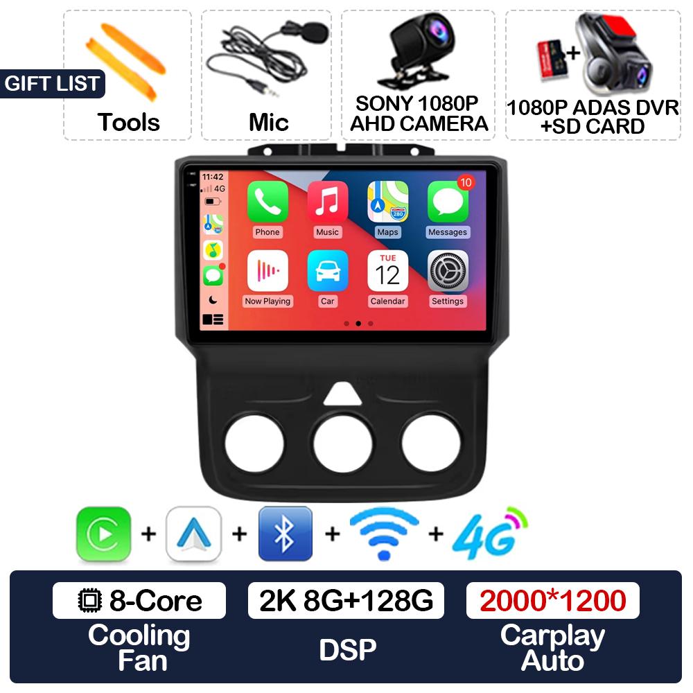 Android 15 Wireless Carplay Auto Car Radio For Dodge Ram 1500 2500 3500 2013 - 2018 Multimedia Video Player 4G WIFI 2DIN QLED BT