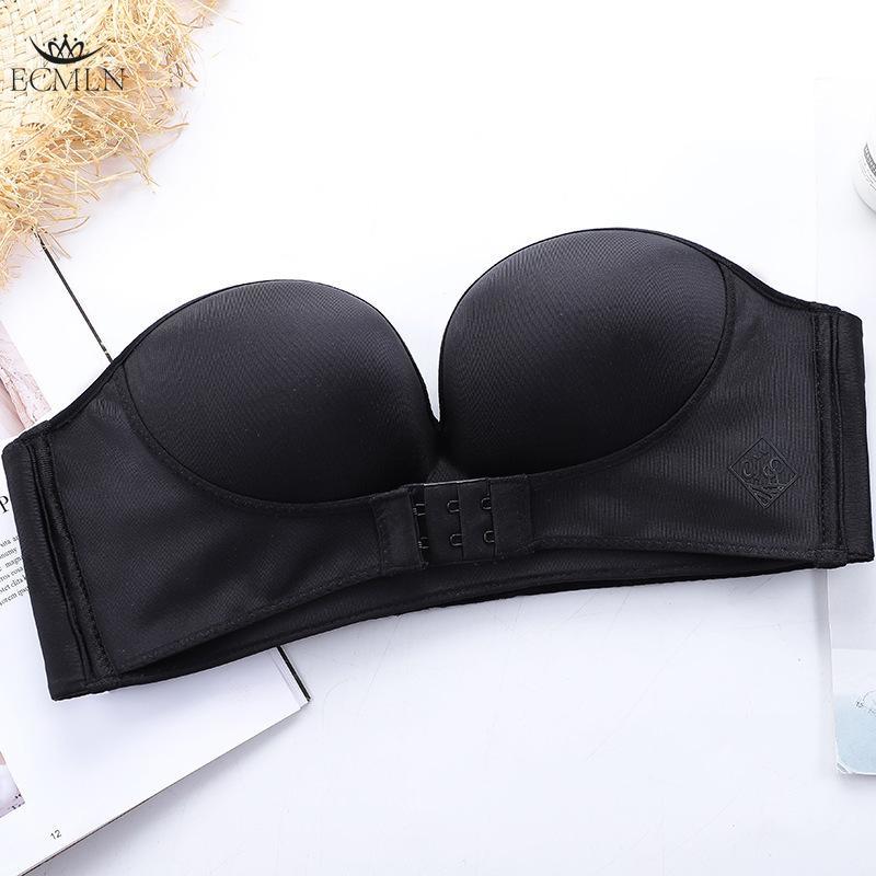 

Front Closure Sexy Push Up Bra Women Invisible Bras Underwear Lingerie for Female Brassiere Strapless Seamless Bralette M чёрный
