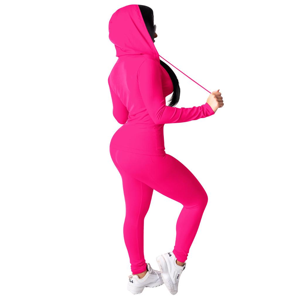 Sexy Lässiges Einfarbiges Zweiteiliges Set mit Kapuze für Damen, Frühjahr 2020