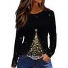 Women's Fashion Casual Slit Hem Round Neck Long Sleeve Loose Printed T-Shirt Ladies Top Christmas