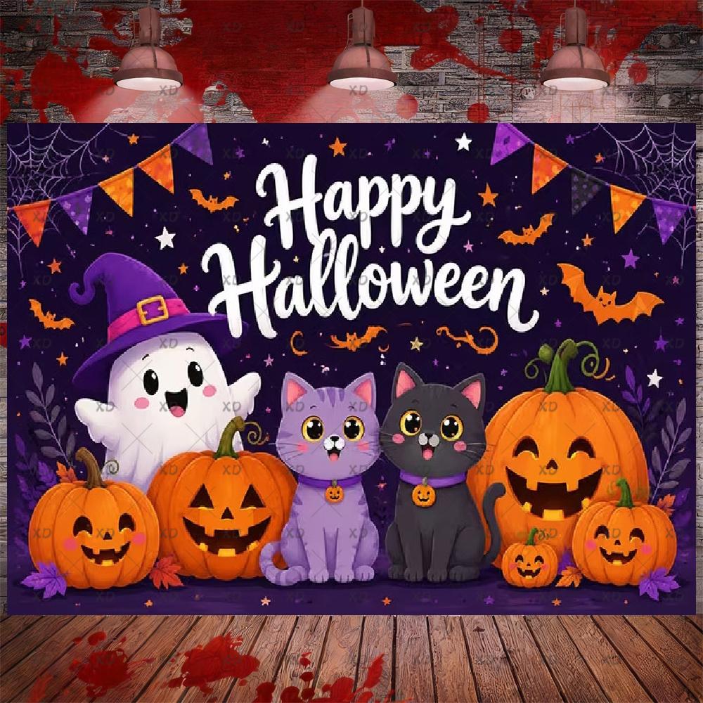 Halloween Party Decor: Pumpkin Backdrop, Ghosts, Haunted House, Photography Props, Photo Booth Banner50