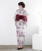 Yukata Textured Natural Set Heiko Geta Waist A Free [KYOETSU] Set, Weave, White, 6-Piece (Yukata, Obi, Undergarment, Sandals, Cord), Women's (Rose