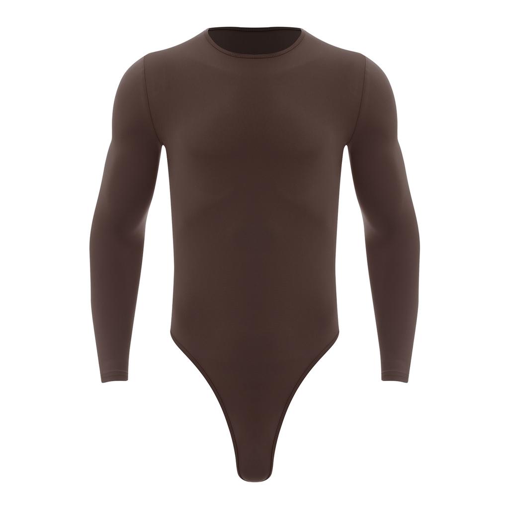 Body cu Mânecă Lungă pentru Bărbați, Piesă Unică, Leotard, Design cu Gât Rotund, Nasturi Presați, Imbrăcăminte Casual la Modă