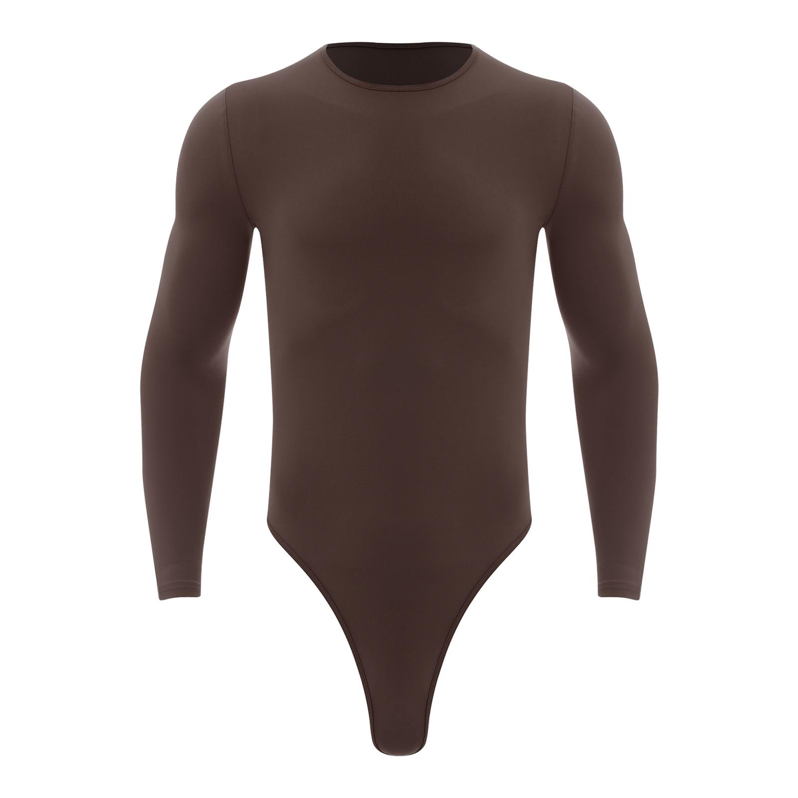 Herren Langarm Bodysuit Einteiler Trikot Runder Halsausschnitt Druckknöpfe Mode Freizeitkleidung L gray