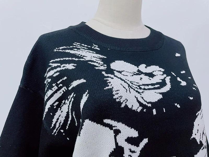 Herren-Hip-Hop-Anime-Muster, Harajuku-Retro-Strickoberteil, Straßenkleidung, langärmeliger Pullover