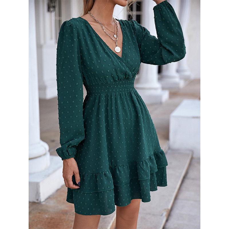 

Women s V-Neck Long Sleeve Ruffle Slim A-Line Dress Office Lady Work Commute Dress XL