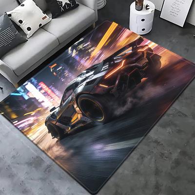 Racing Car Rug Multi-size Anti-Slip Polyester Carpet High-Definition Sport Car Print Modern Living Room Kids Game Room Decor Mat