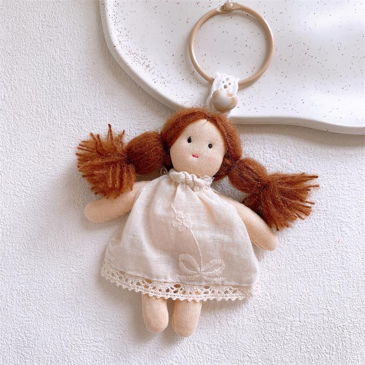 Cute Cartoon Doll In Floral Dress for Woman Girls Pendant Bag Decor Braid Accessory Fabric Plush Toy Decoration Bag Charm