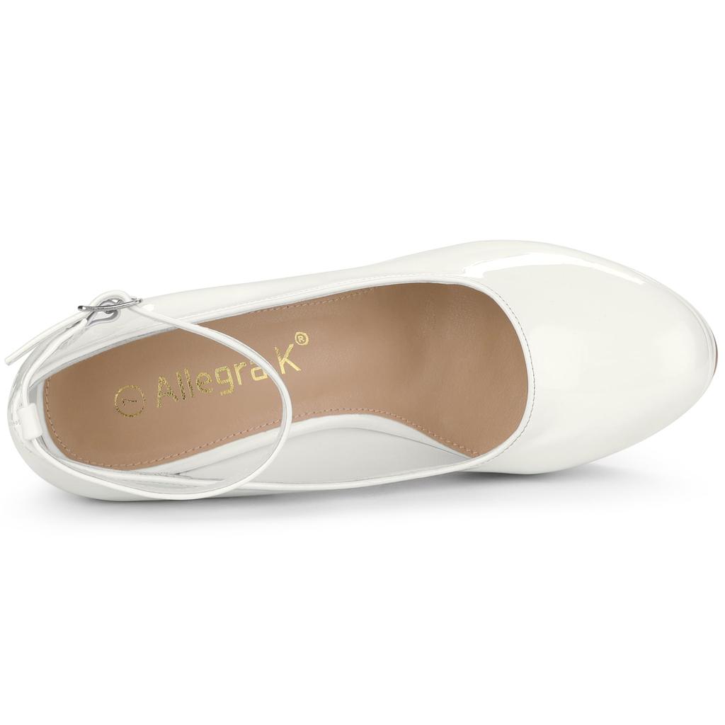 Allegra K Women's Platform Pumps with Ankle Straps, Chunky High Heels, White, Size 27.0cm