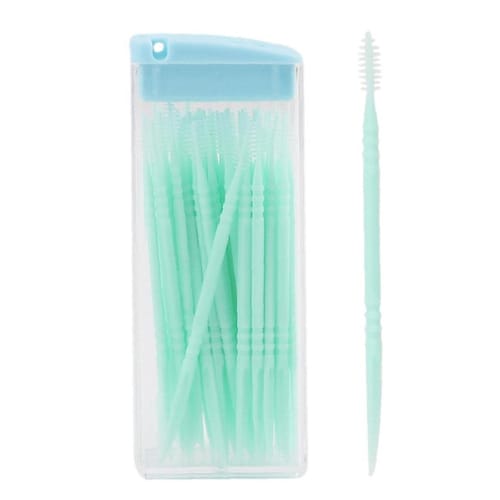 

50-Piece Box Disposable Plastic Toothpicks, 2-Head Floss Sticks, Teeth Cleaning Tool for Travel (Random Color)