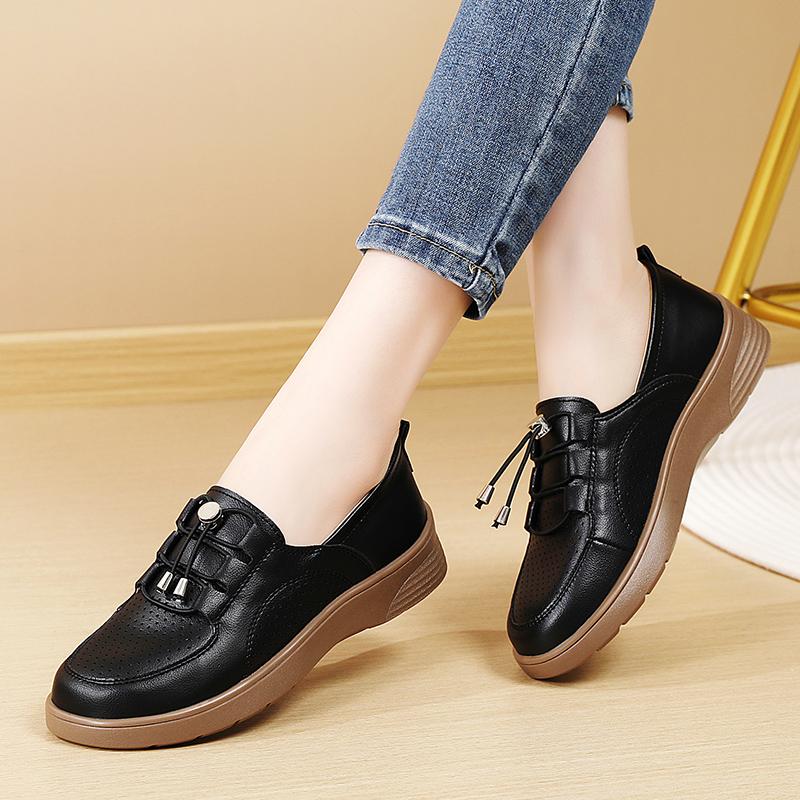 Women Soft Loafers Slip On Casual Elegant Summer Sneakers Breathable Black Leather Moccasins Shoes