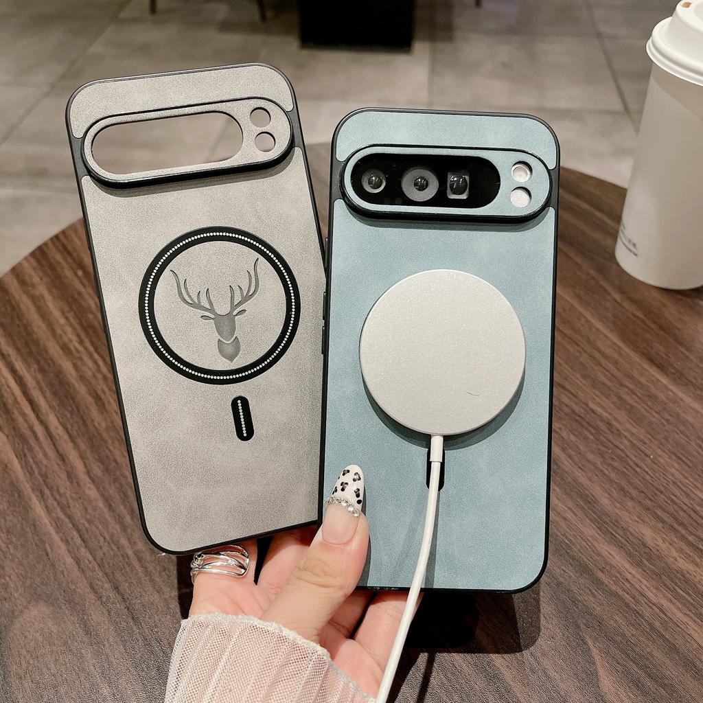 Luxury Leather Deer Phone Case for Google Pixel 7 7A 8 8A 9 9A 10 Pro XL For Magsafe Magnetic Wireless Charging Back Cover