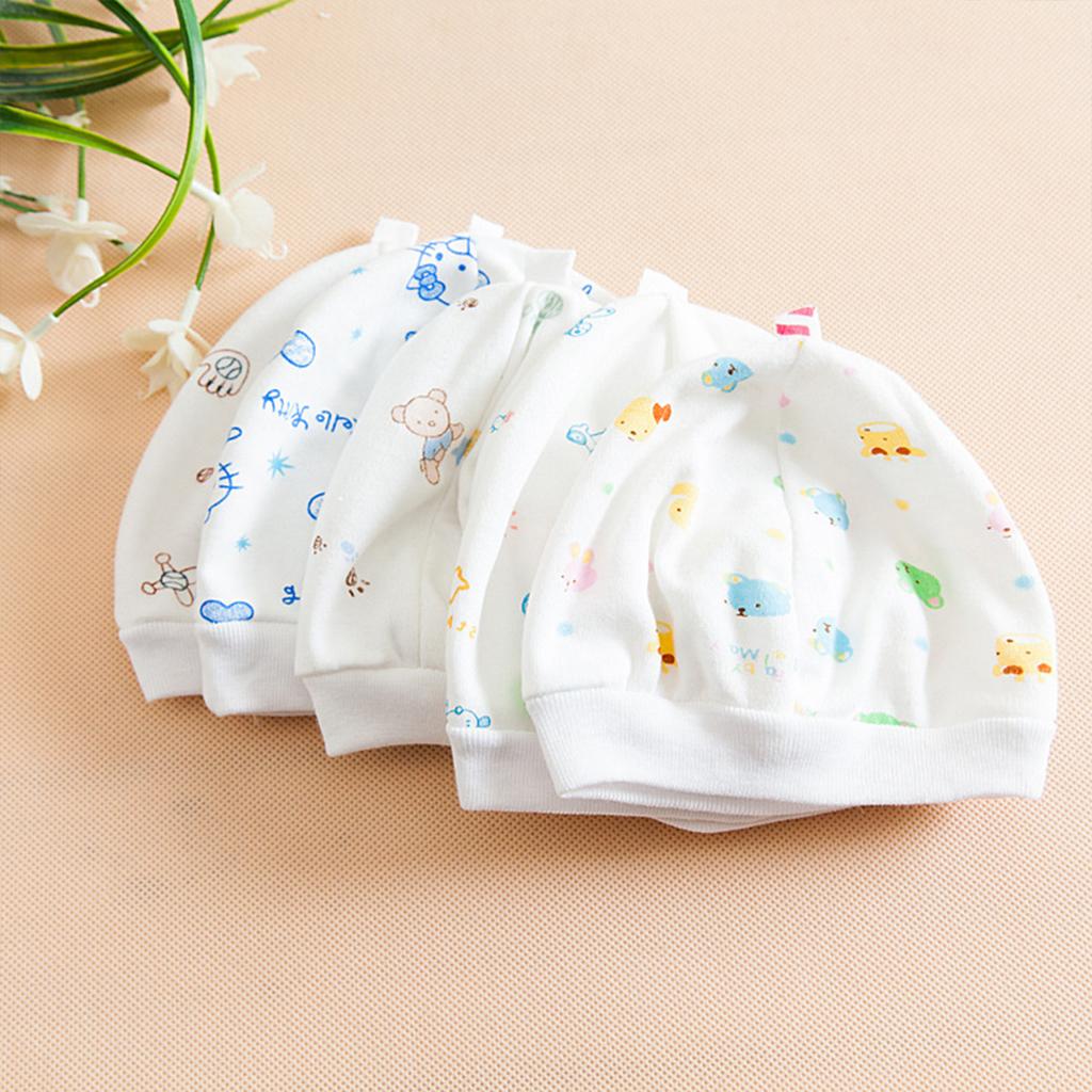 Baby Cotton Newborn Hat Summer Lightweight Breathable Infant Cap with Cute Cartoon Print for 0-6 Months
