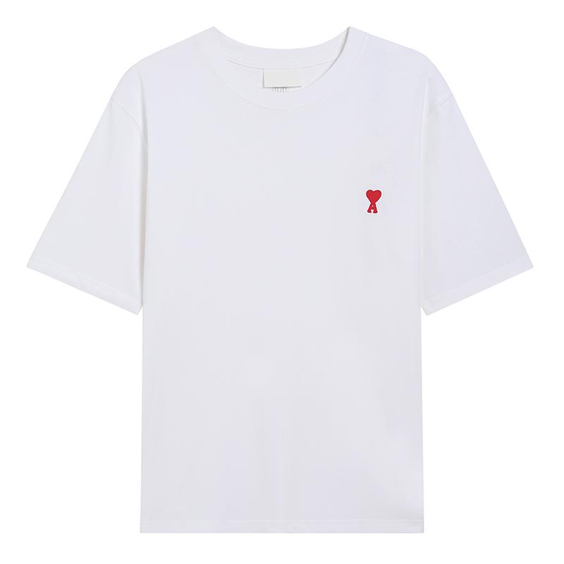 Atmungsaktives Baumwoll-Basic-T-Shirt für Frühling und Sommer für Herren und Damen, mit roter Herzstickerei