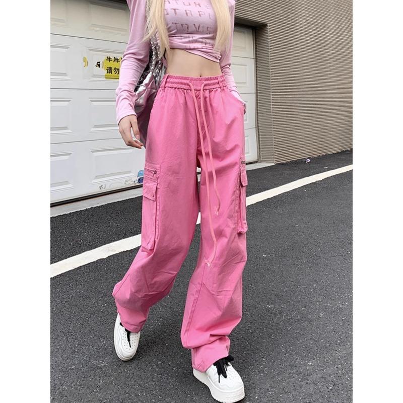 Dopamine color overalls women's spring and autumn new sweet cool wind hot girl loose high waist wide leg pants