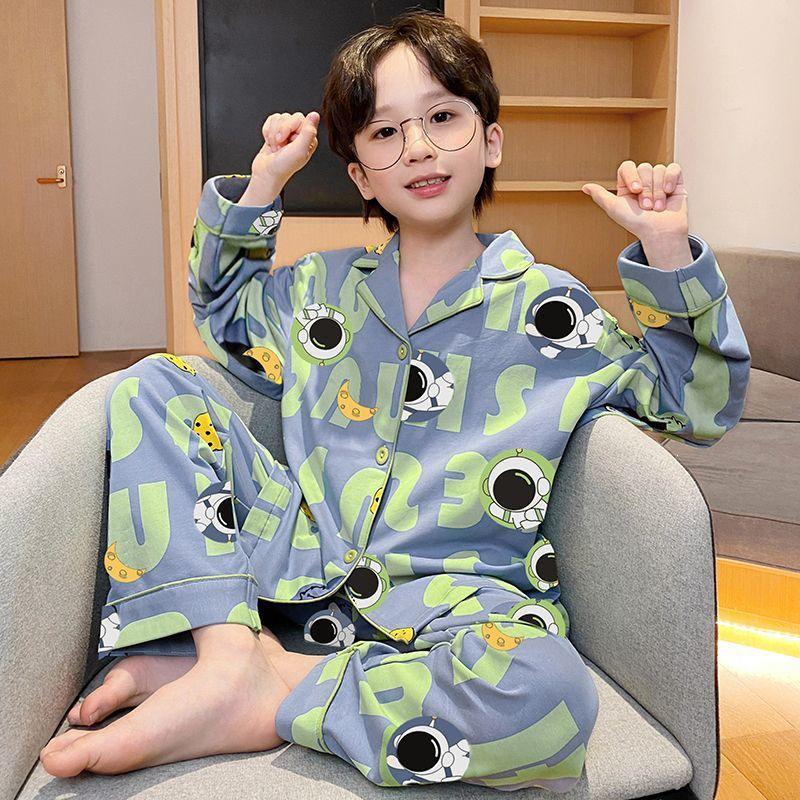 Spring & Autumn Children's Cartoon Cardigan Pajamas for Boys & Girls - Long Sleeve, Loose Fit, S/M/L Sizes
